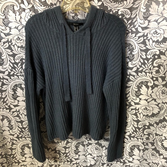 Forever 21 Sweaters - Forever 21 Hooded Drawstring Blue Gray Sweater Med